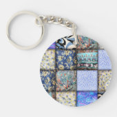 Blue Faux Patchwork Quilting Pattern Sleutelhanger (Voorkant)