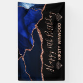 Blue & Faux Roos Gold Glitter Agate Sweet 16 Spandoek (Verticaal)