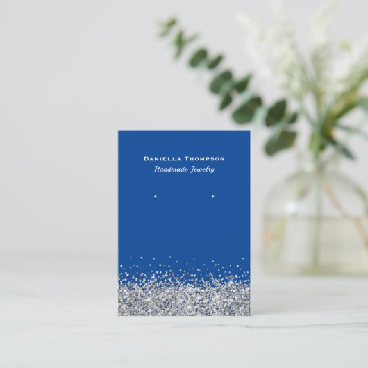 Blue Faux Silver Glitter Jewelry Waring Display Visitekaartje (Staand voorkant)