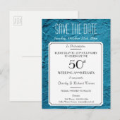 Blue Faux Textured Party Reunion Save the Date Aankondigingskaart (Voorkant / Achterkant)