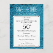Blue Faux Textured Party Reunion Save the Date Aankondigingskaart (Voorkant)