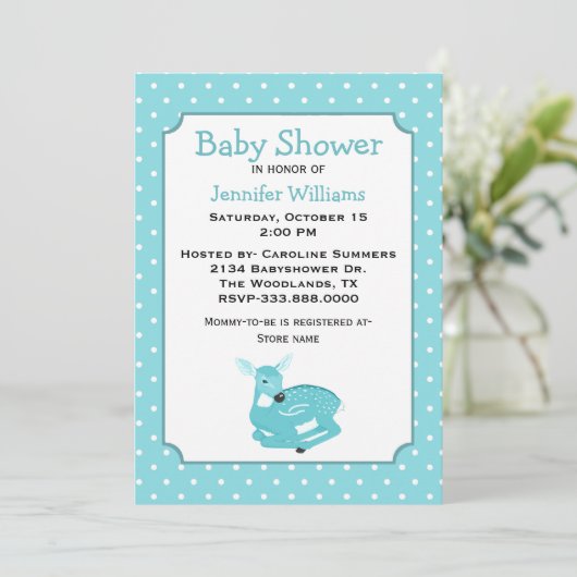 Blue Fawn Baby shower Invitation Kaart (Staand voorkant)