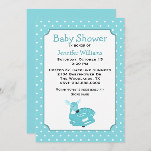 Blue Fawn Baby shower Invitation Kaart (Voorkant / Achterkant)