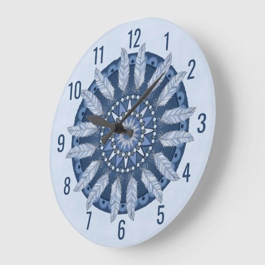 Blue Feather Mandala Grote Klok (Hoek)