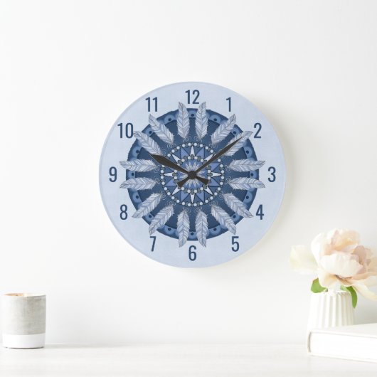 Blue Feather Mandala Grote Klok (Huis)