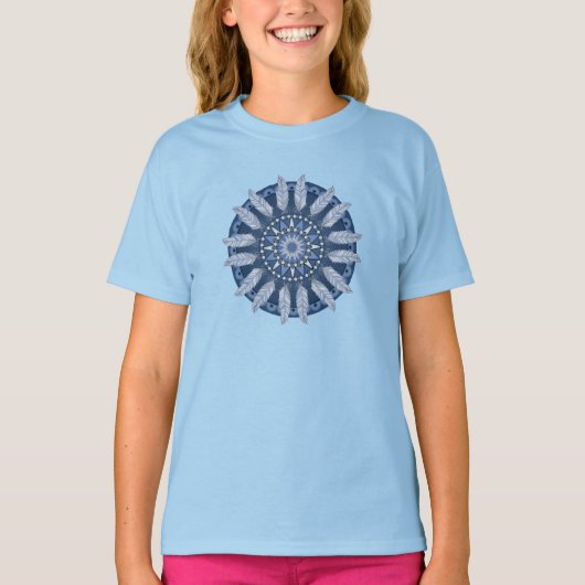 Blue Feather Mandala T-shirt (Voorkant)