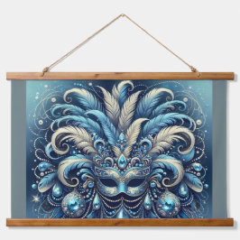 Blue Feather Masquerade Mask Illustration Hangend Wandkleed