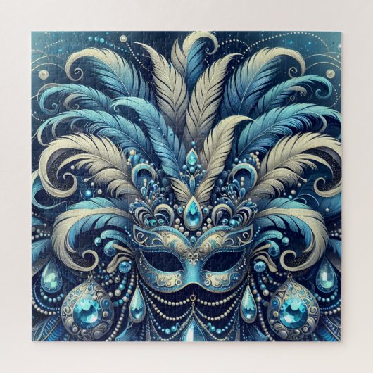 Blue Feather Masquerade Mask Illustration Legpuzzel (Verticaal)