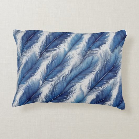 Blue Feather Pattern Art Print Accent Kussen (Achterkant)