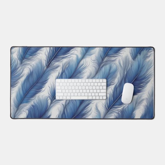 Blue Feather Pattern Art Print Bureaumat (Keyboard & Muis)