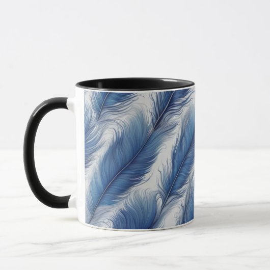 Blue Feather Pattern Art Print Mok (Links)