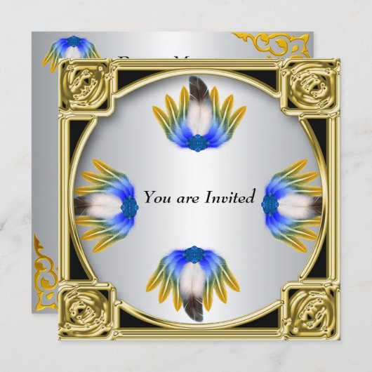 Blue Feather Silver Gold Lijst Kaart (Voorkant / Achterkant)