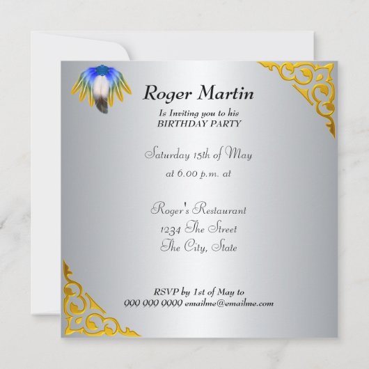 Blue Feather Silver Gold Lijst Kaart (Achterkant)