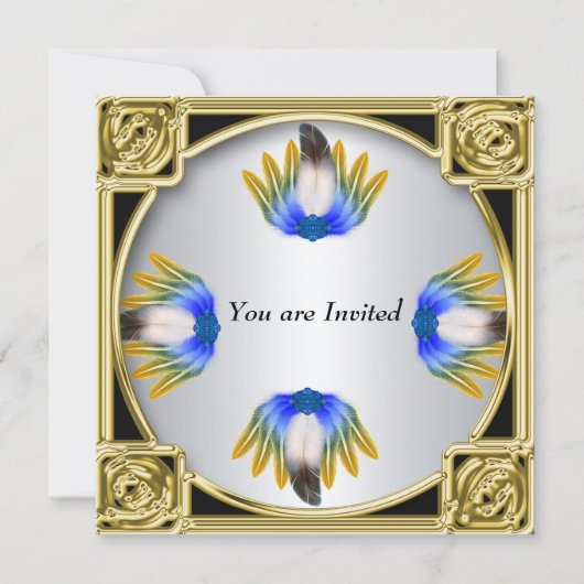 Blue Feather Silver Gold Lijst Kaart (Voorkant)