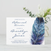 Blue Feather Wedding Rehearsal Uitnodigingen (Staand voorkant)