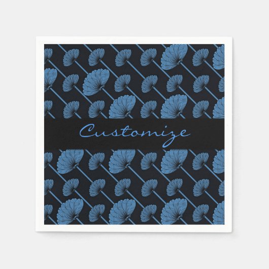 Blue Feathered Floral Fans Pattern Napkins Servetten (Voorkant)
