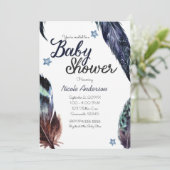 Blue Feathers Boho Bohemian Rustic Baby shower Kaart (Staand voorkant)