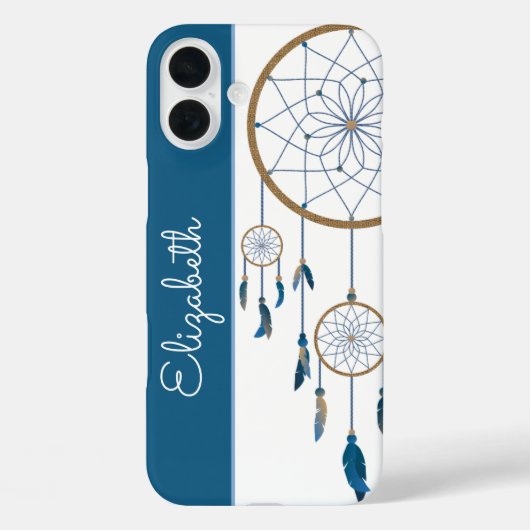 Blue Feathers Dreamweaver Custom Name Boho Case-Mate iPhone Case (Achterkant)