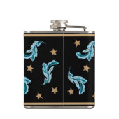 Blue Feathers en Gold Stars Boho Style op Black Heupfles (Achterkant)