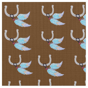 Blue Feathers Hoefijzer Fabric Stof