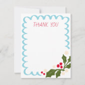 Blue Feestelijke Scallop Lijst met Holly Bedankkaart (Voorkant)