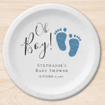 Blue Feet Baby Boy Baby shower Papieren Bordje<br><div class="desc">Ben je een jongensbaby shower aan het plannen? Deze schattige Baby showers borden van Boy zijn versierd met blauwe glitter baby feet en zeggen "Oh Boy" in stijlvolle scripttypografie. De tekst kan worden aangepast. Originele Waterverf © Michele Davies.</div>