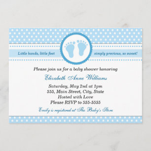 Blue Feet Baby Boy Shower Invitation Polka Dots Kaart