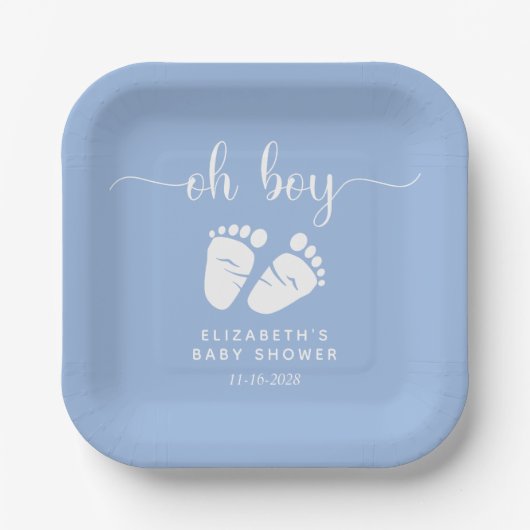 Blue Feet Baby Boy Shower Papieren Bordje (Voorkant)