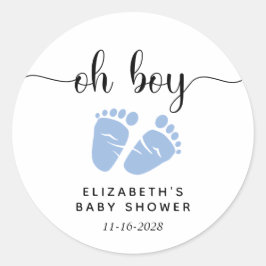Blue Feet Baby Boy Shower Ronde Sticker