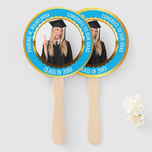 Blue feliciteert onze Afstudeerder fotoklas van 20 Handwaaier (Voorkant en achterkant)