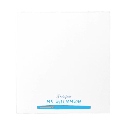 Blue Felt Pen Gepersonaliseerde leraar Note Pad Notitieblok (Voorkant)