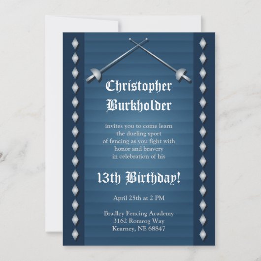 Blue Fencing Birthday Party Invitation Kaart (Voorkant)