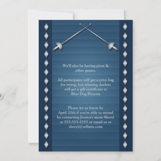 Blue Fencing Birthday Party Invitation Kaart (Achterkant)