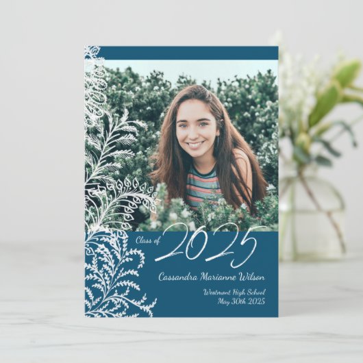 Blue Fern  Photo Afstuderen Kaart (Staand voorkant)