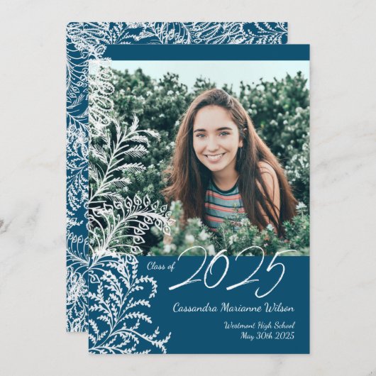 Blue Fern  Photo Afstuderen Kaart (Voorkant / Achterkant)