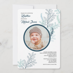 Blue Ferns Photo Invitation Kaart