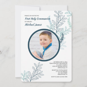 Blue Ferns Photo Invitation Kaart