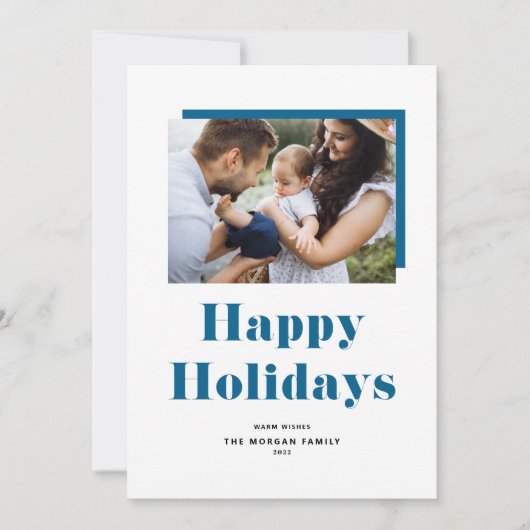 Blue Festive Bold Typography Prettige feestdagen F Feestdagenkaart (Voorkant)