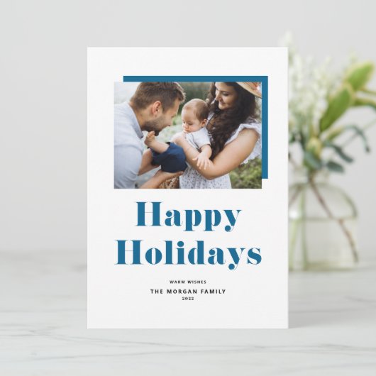 Blue Festive Bold Typography Prettige feestdagen F Feestdagenkaart (Staand voorkant)