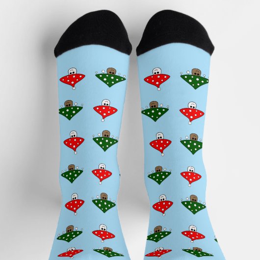 Blue Festive Mushrooms Crew Socks Sokken (Top)