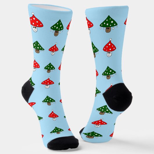 Blue Festive Mushrooms Crew Socks Sokken (Gebogen)
