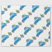 Blue Fiat 500 met Waterverf met kerstcadeaus Cadeaupapier (Vlak)