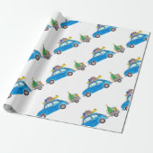 Blue Fiat 500 met Waterverf met kerstcadeaus Cadeaupapier (Uitgerold)