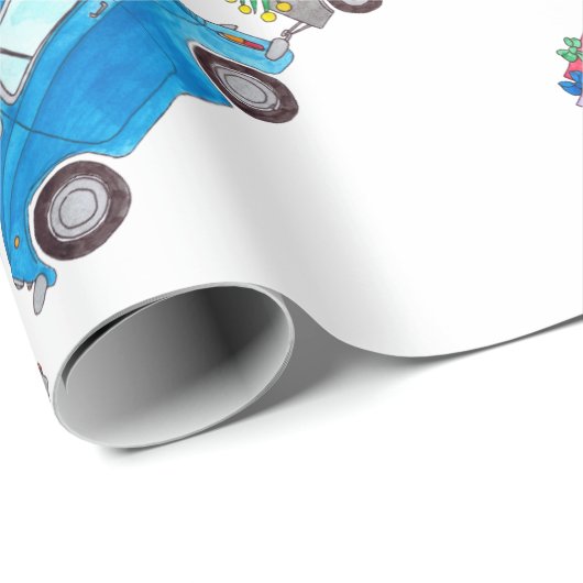 Blue Fiat 500 met Waterverf met kerstcadeaus Cadeaupapier (Rol Hoek)