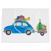 Blue Fiat 500 met Waterverf met kerstcadeaus Groot Cadeauzakje (Voorkant)