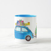 Blue Fiat 500 met Waterverf met kerstcadeaus Mok (Midden)