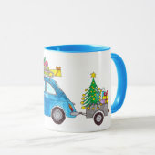 Blue Fiat 500 met Waterverf met kerstcadeaus Mok (Voorkant rechts)