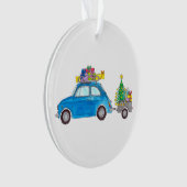 Blue Fiat 500 met Waterverf met kerstcadeaus Ornament (voorkant)