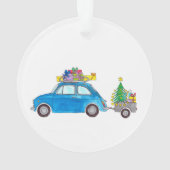 Blue Fiat 500 met Waterverf met kerstcadeaus Ornament (achterkant)