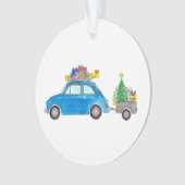 Blue Fiat 500 met Waterverf met kerstcadeaus Ornament (voorkant)